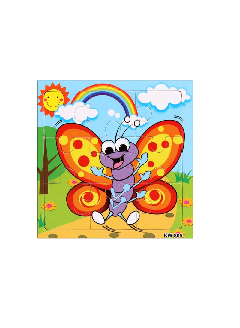 Children's Educational Wooden Cartoon erfly Jigsaw Puzzles Suitable Gift 14.8CM*14.8CM Bag Pack
