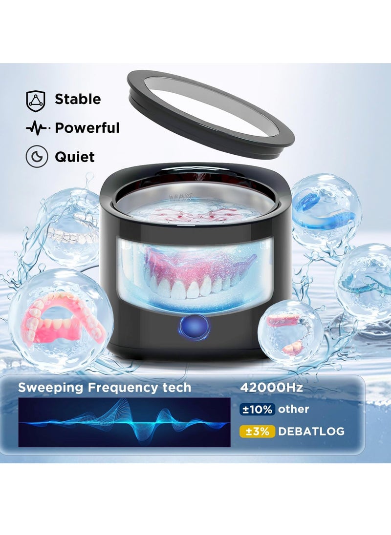 Portable Electric Ultrasonic Cleaner, Ultrasonic Retainer Cleaning, Jewelry Cleaner, Retainer Cleaner for Dentures, Retainer, Mouth Guard, Aligner, Toothbrush Head with Clear Window