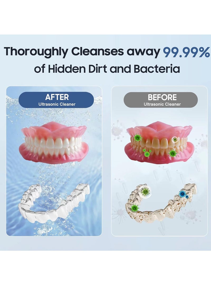 Portable Electric Ultrasonic Cleaner, Ultrasonic Retainer Cleaning, Jewelry Cleaner, Retainer Cleaner for Dentures, Retainer, Mouth Guard, Aligner, Toothbrush Head with Clear Window