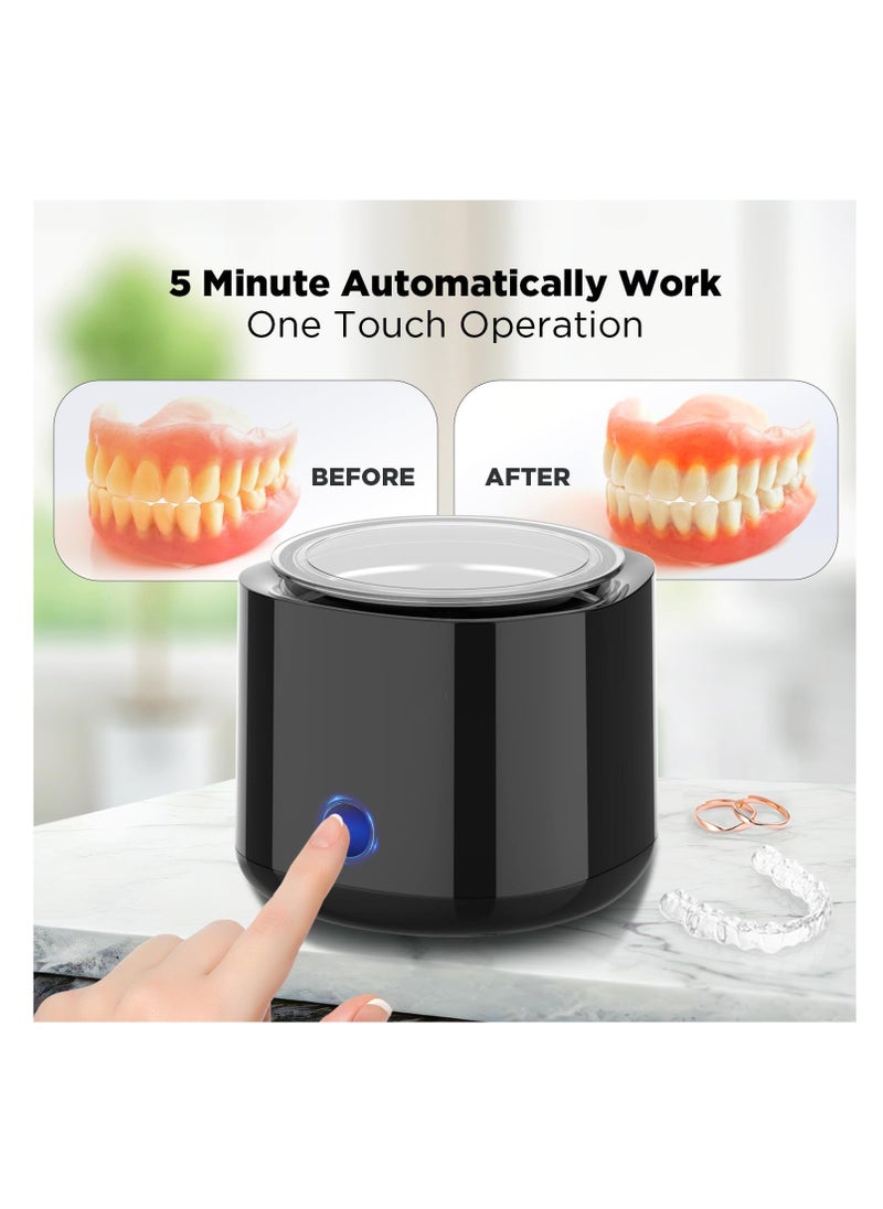 Portable Electric Ultrasonic Cleaner, Ultrasonic Retainer Cleaning, Jewelry Cleaner, Retainer Cleaner for Dentures, Retainer, Mouth Guard, Aligner, Toothbrush Head with Clear Window