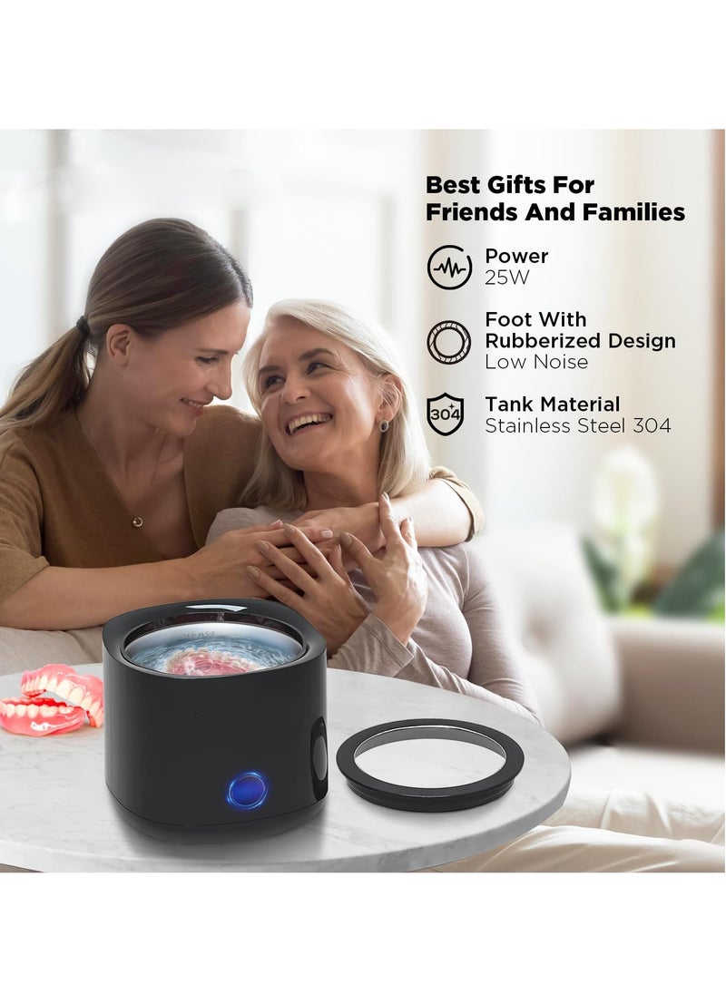 Portable Electric Ultrasonic Cleaner, Ultrasonic Retainer Cleaning, Jewelry Cleaner, Retainer Cleaner for Dentures, Retainer, Mouth Guard, Aligner, Toothbrush Head with Clear Window