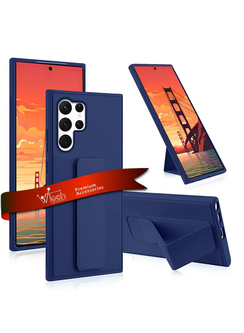 Wtech Hand Grip And Multi Stand Magnetic Car Mount Kickstand Finger Strap Case Cover For Samsung Galaxy S24 Ultra 5G 2024 Navy Blue - Image 1