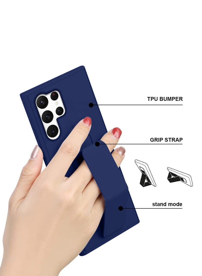 Wtech Hand Grip And Multi Stand Magnetic Car Mount Kickstand Finger Strap Case Cover For Samsung Galaxy S24 Ultra 5G 2024 Navy Blue - Image 5