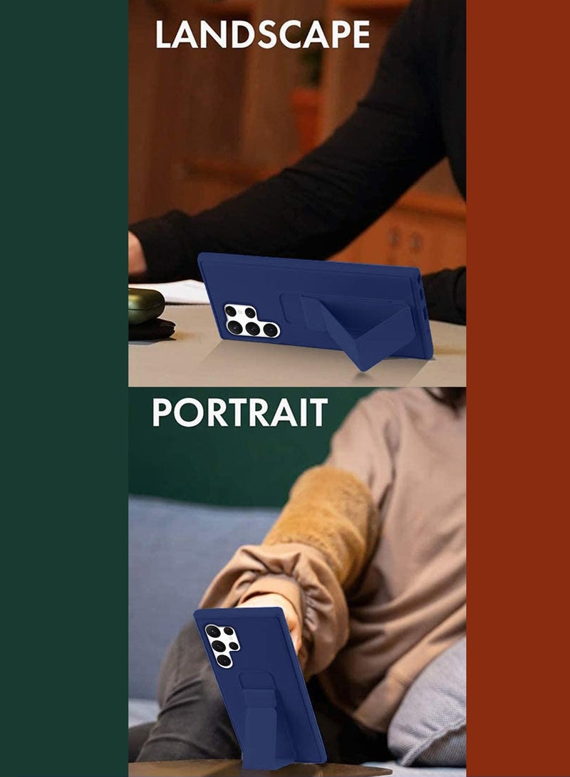 Wtech Hand Grip And Multi Stand Magnetic Car Mount Kickstand Finger Strap Case Cover For Samsung Galaxy S24 Ultra 5G 2024 Navy Blue - Image 4