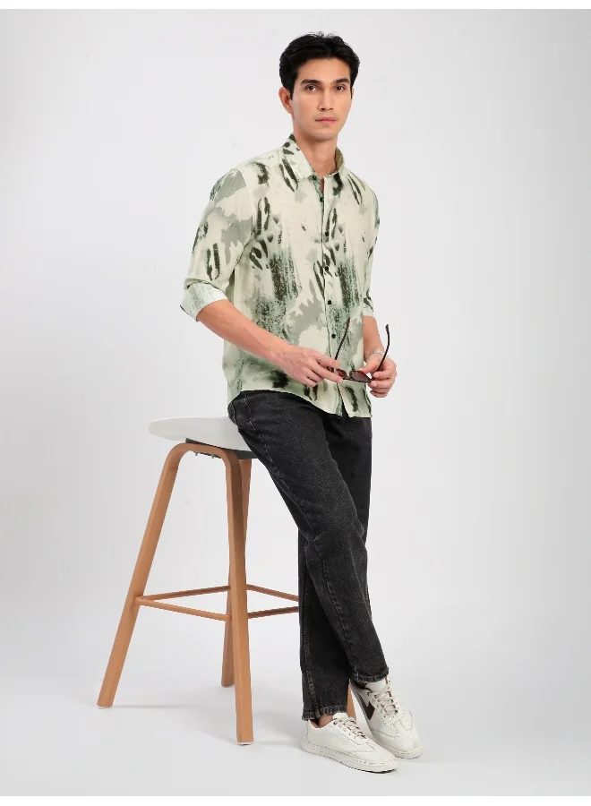 بيونغ قميص بطبعة ضربات فرشاة مجردة باللون الكريمي