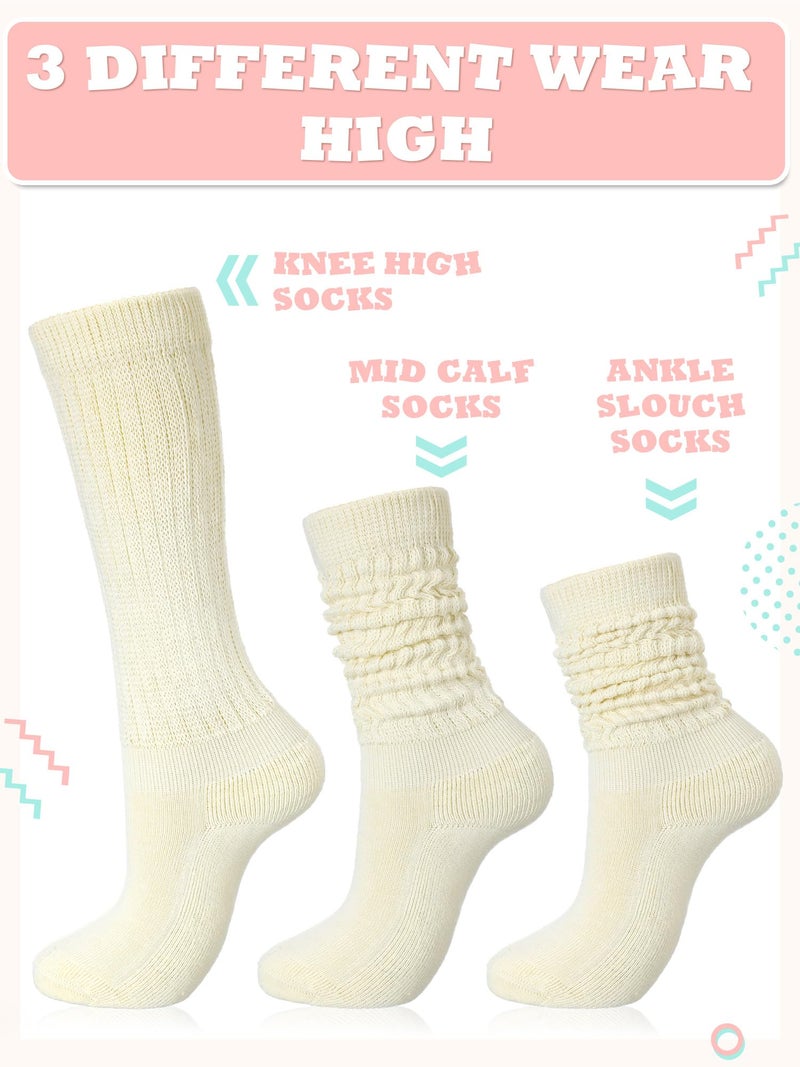 Glitopper Slouch Slouchy Socks Pack Knee High Scrunch 80s 90s Stacked Boot Socks(9-11,Cream) - Image 3