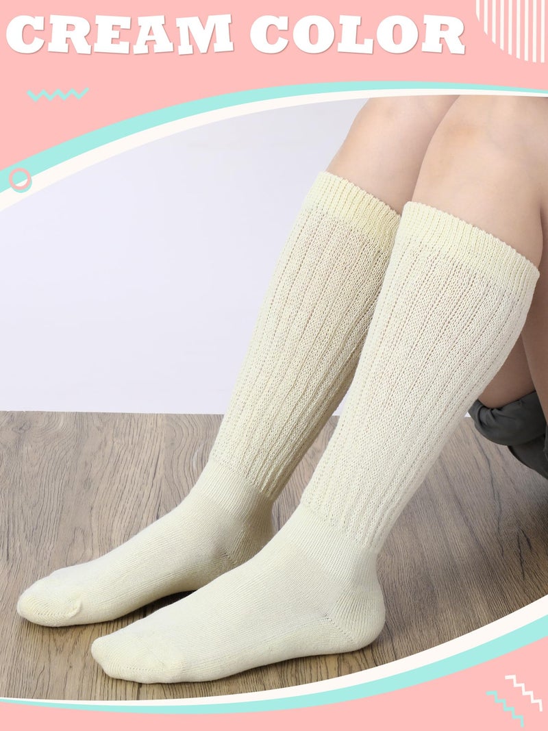 Glitopper Slouch Slouchy Socks Pack Knee High Scrunch 80s 90s Stacked Boot Socks(9-11,Cream) - Image 4