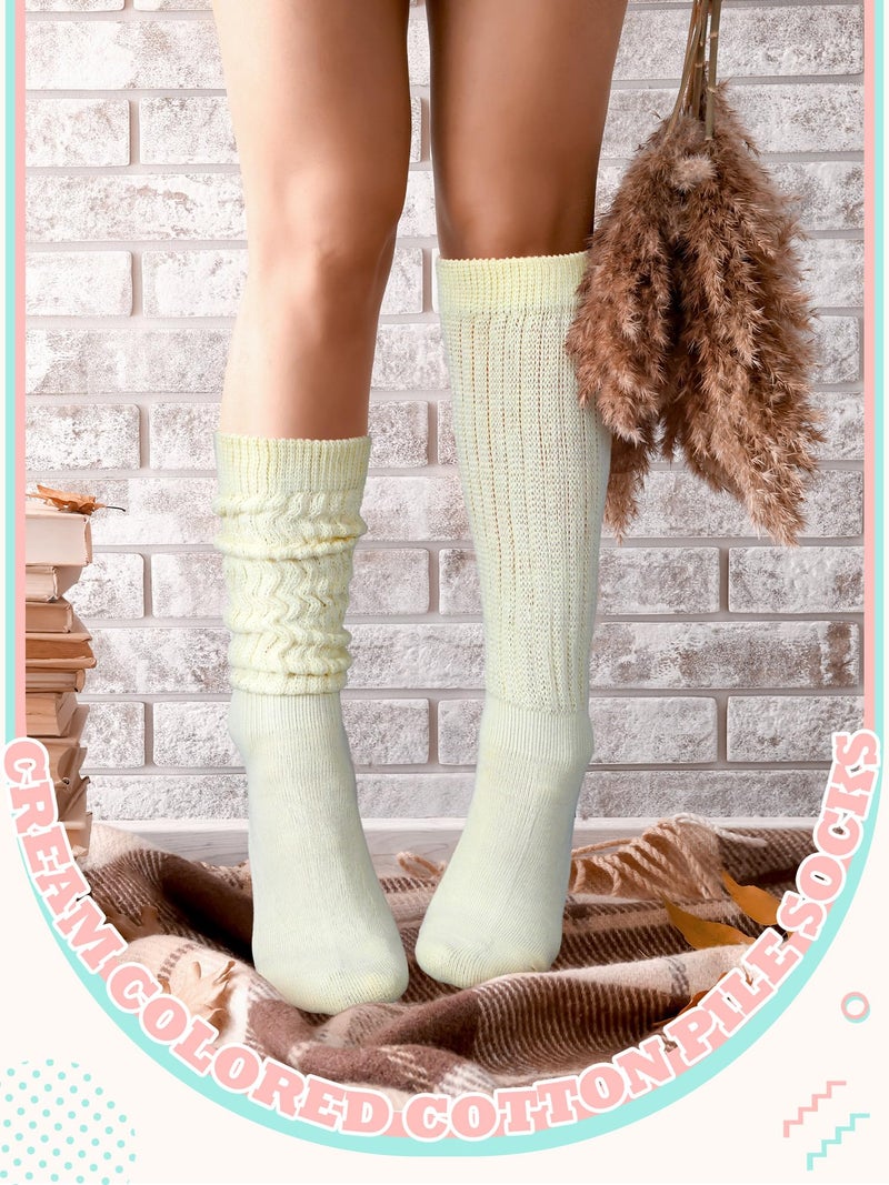 Glitopper Slouch Slouchy Socks Pack Knee High Scrunch 80s 90s Stacked Boot Socks(9-11,Cream) - Image 2