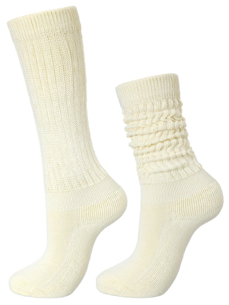 Glitopper Slouch Slouchy Socks Pack Knee High Scrunch 80s 90s Stacked Boot Socks(9-11,Cream) - Image 1