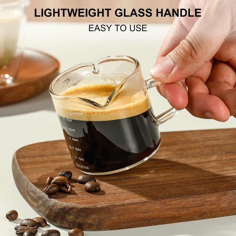 PARACITY Espresso Cup with Handle, 2.5 OZ Double Spout Clear Glass Measuring Cup with Dual Scale, Espresso Shot Glass with V-Shaped Mouth, Espresso Accessories - Image 4