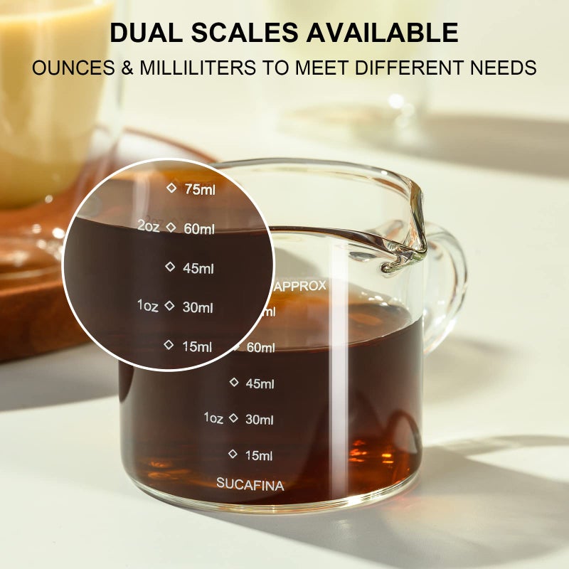PARACITY Espresso Cup with Handle, 2.5 OZ Double Spout Clear Glass Measuring Cup with Dual Scale, Espresso Shot Glass with V-Shaped Mouth, Espresso Accessories - Image 3