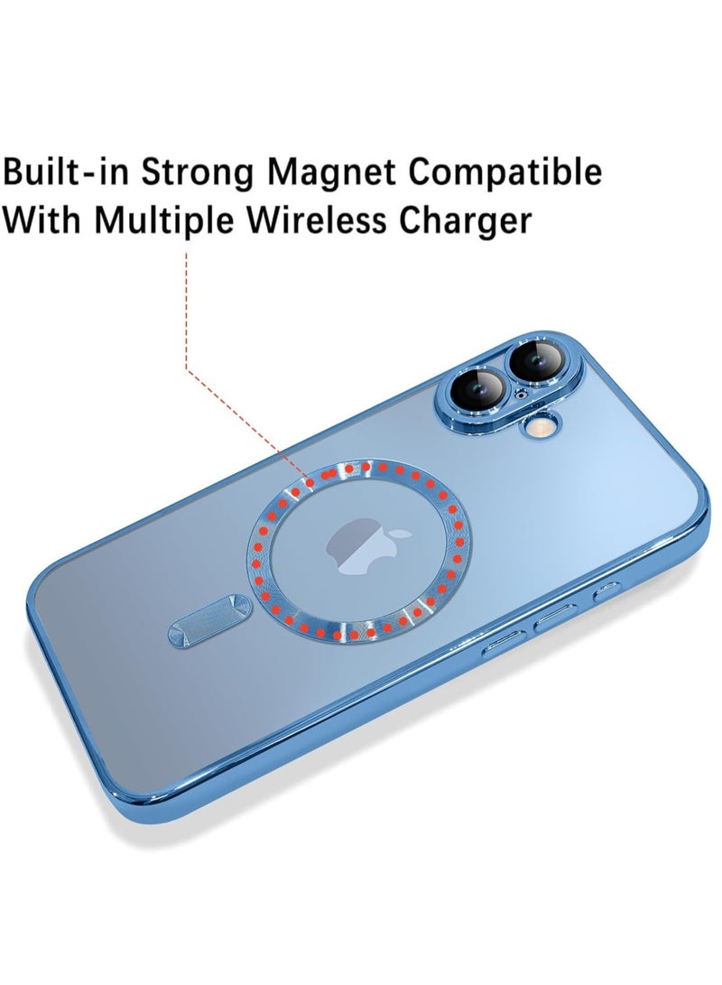 NEW iPhone 16 Plus Magnetic Case with Built-in Camera Lens Protector – MagSafe Compatible, Soft TPU Anti-Scratch Shockproof Slim Clear Cover for Women & Men, Blue
