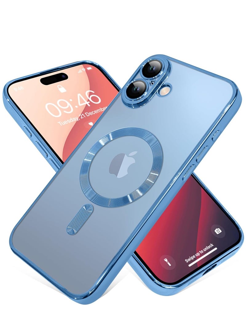 NEW iPhone 16 Plus Magnetic Case with Built-in Camera Lens Protector – MagSafe Compatible, Soft TPU Anti-Scratch Shockproof Slim Clear Cover for Women & Men, Blue