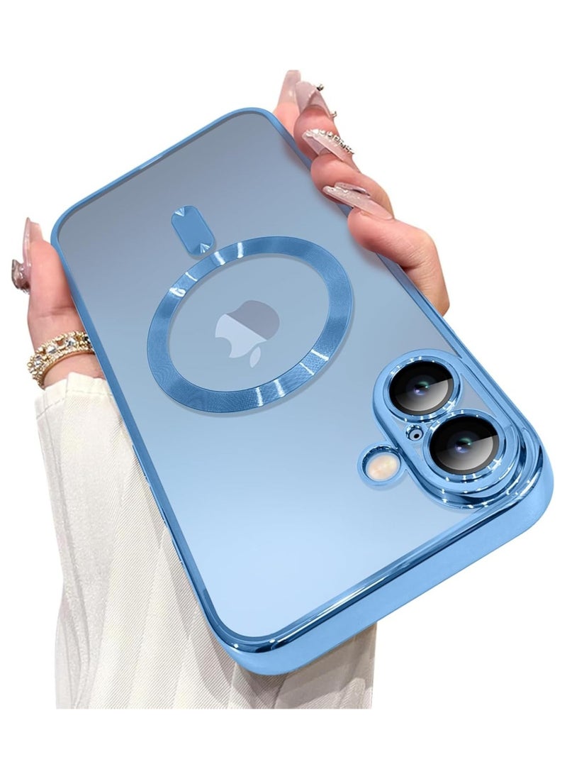 NEW iPhone 16 Plus Magnetic Case with Built-in Camera Lens Protector – MagSafe Compatible, Soft TPU Anti-Scratch Shockproof Slim Clear Cover for Women & Men, Blue