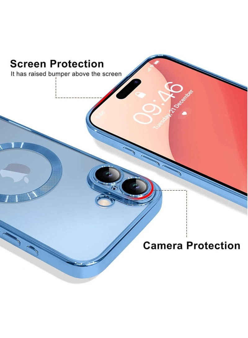 NEW iPhone 16 Plus Magnetic Case with Built-in Camera Lens Protector – MagSafe Compatible, Soft TPU Anti-Scratch Shockproof Slim Clear Cover for Women & Men, Blue