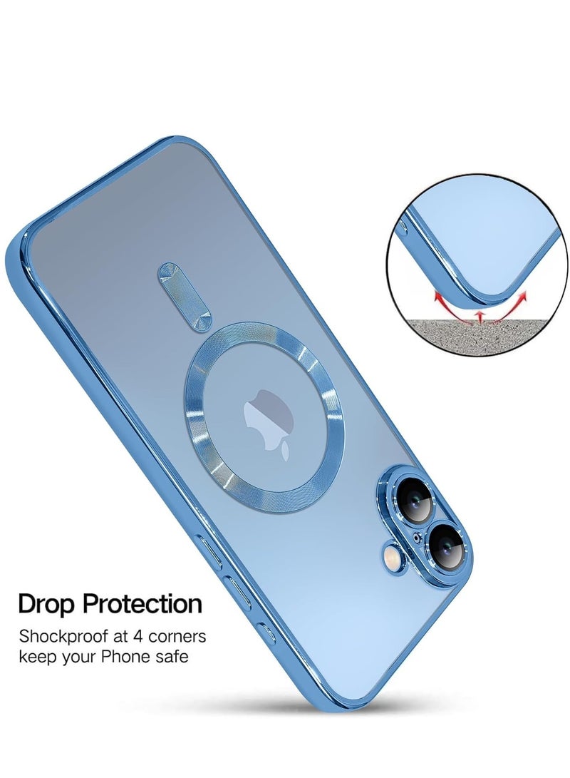 NEW iPhone 16 Plus Magnetic Case with Built-in Camera Lens Protector – MagSafe Compatible, Soft TPU Anti-Scratch Shockproof Slim Clear Cover for Women & Men, Blue