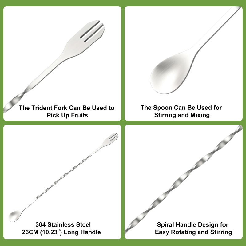 SZDGGZ 4Pcs 10'' Muddler and Spoon Set for Cocktails 304 Stainless Steel Fruit Smasher Home Bar Bartender Accessories Stirrers Mixing Tools for Mojitos Drinks Lemonade Stand Supplies - Image 4