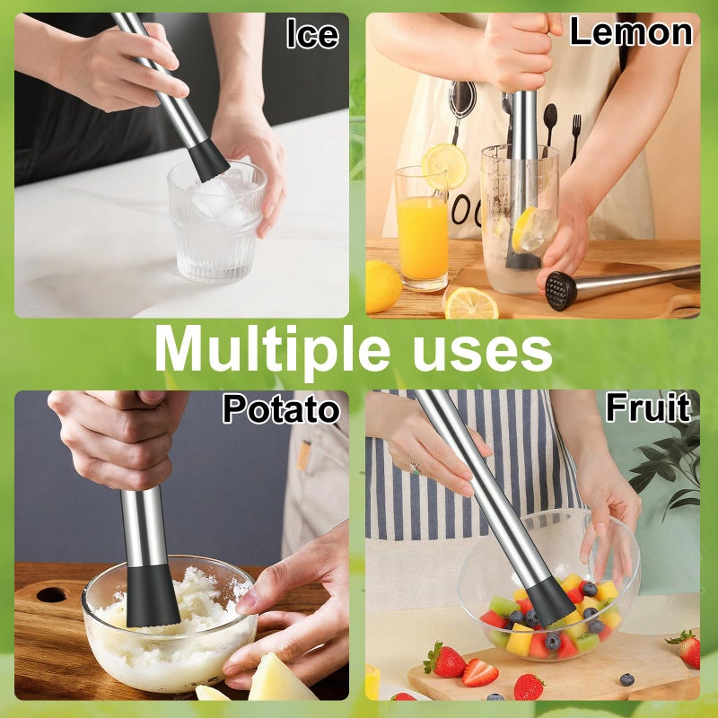 SZDGGZ 4Pcs 10'' Muddler and Spoon Set for Cocktails 304 Stainless Steel Fruit Smasher Home Bar Bartender Accessories Stirrers Mixing Tools for Mojitos Drinks Lemonade Stand Supplies - Image 5