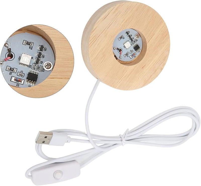 قاعدة إضاءة LED ملونة تعمل بالطاقة عبر USB، حامل عرض من خشب البلوط للزجاج الفني والمجوهرات - Image 5