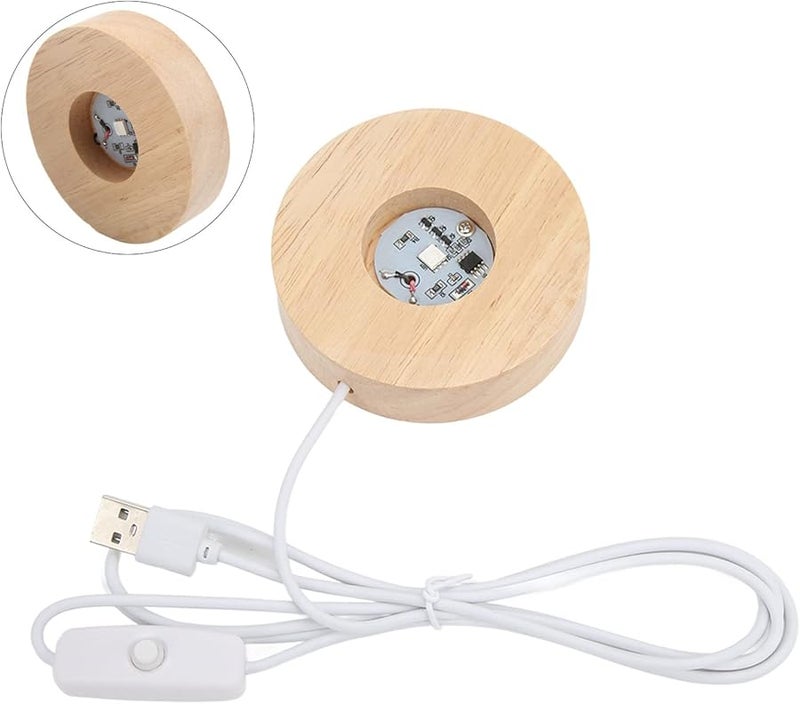 قاعدة إضاءة LED ملونة تعمل بالطاقة عبر USB، حامل عرض من خشب البلوط للزجاج الفني والمجوهرات - Image 4