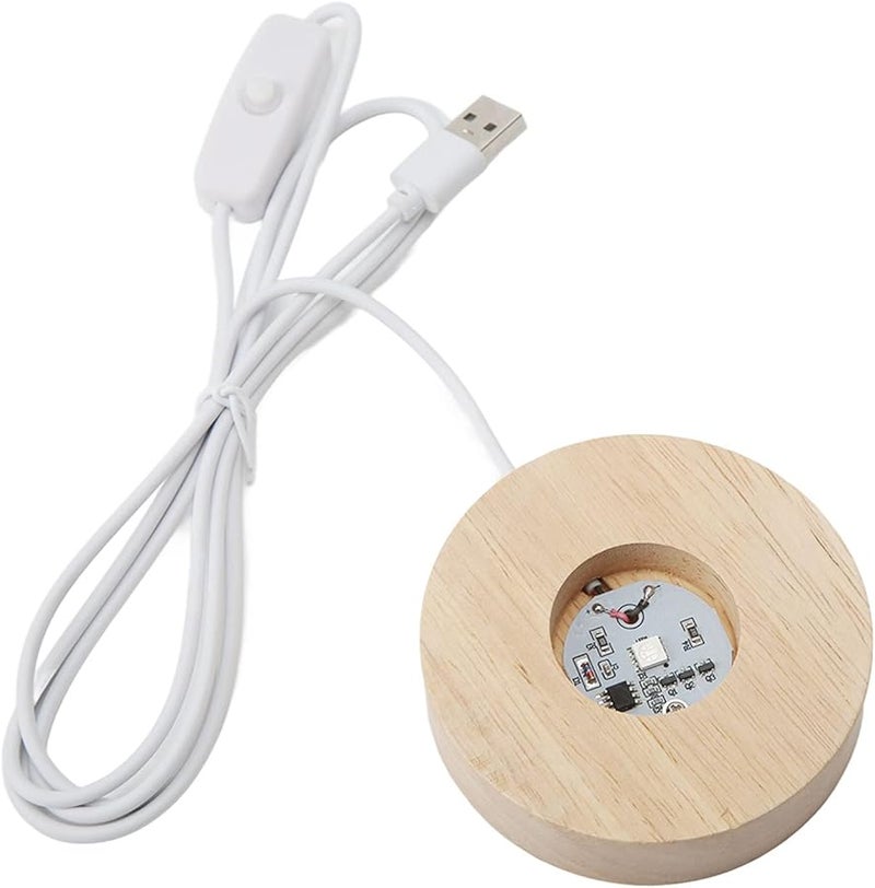 قاعدة إضاءة LED ملونة تعمل بالطاقة عبر USB، حامل عرض من خشب البلوط للزجاج الفني والمجوهرات - Image 2
