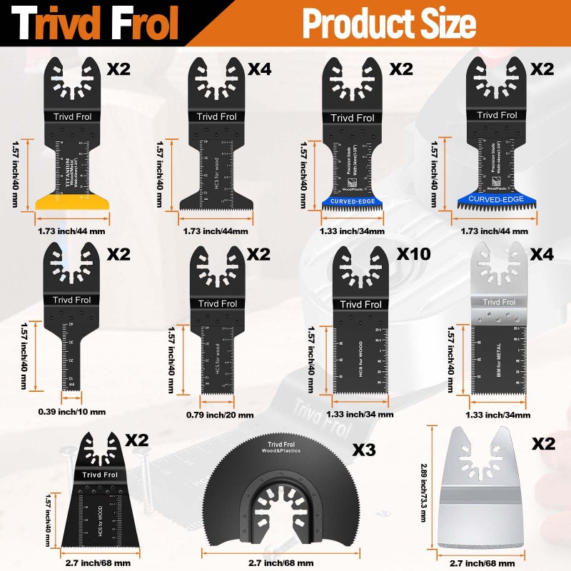 Trivd Frol 121 Pack Oscillating Saw Blades, Titanium Oscillating Tool Blades with Sandpaper, Multitool Blades for Wood Metal Plastics Cutting, Multi Tool Blades Kits Fit Bosch Dewalt Ryobi Milwaukee - Image 2