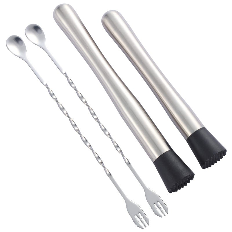 Fpxnb 10 Inch & 8 Inch Stainless Steel Cocktail Muddler With 2 Mixing Spoon  Home Bar Tool Set  For Making & Creating Delicious Mojitos  & Other Fruit Based Drinks & Beverages In Various Containers - Image 1