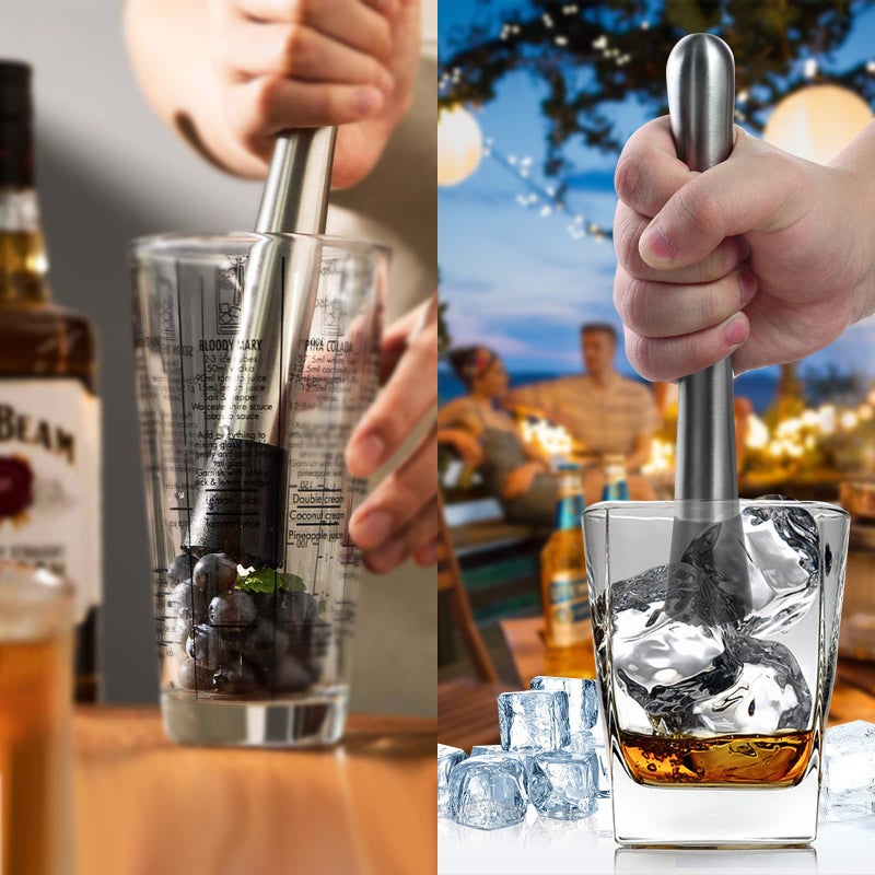 Fpxnb 10 Inch & 8 Inch Stainless Steel Cocktail Muddler With 2 Mixing Spoon  Home Bar Tool Set  For Making & Creating Delicious Mojitos  & Other Fruit Based Drinks & Beverages In Various Containers - Image 5
