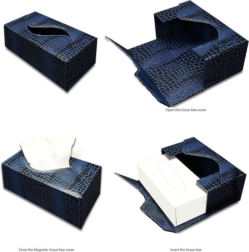 FIS® Blue Crocodile Vinyl Tissue Box Holder with Magnetic Closure - Image 5