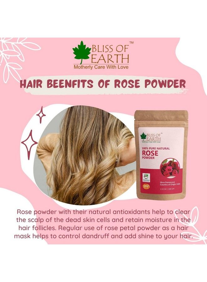 BLISS OF EARTH مسحوق بتلات الورد الطبيعي النقي بنسبة 100%؛ 100 جرام؛ رائع للوجه والبشرة - Image 5