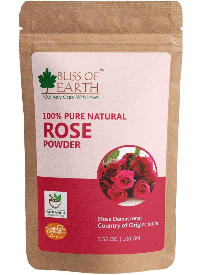 BLISS OF EARTH مسحوق بتلات الورد الطبيعي النقي بنسبة 100%؛ 100 جرام؛ رائع للوجه والبشرة - Image 2