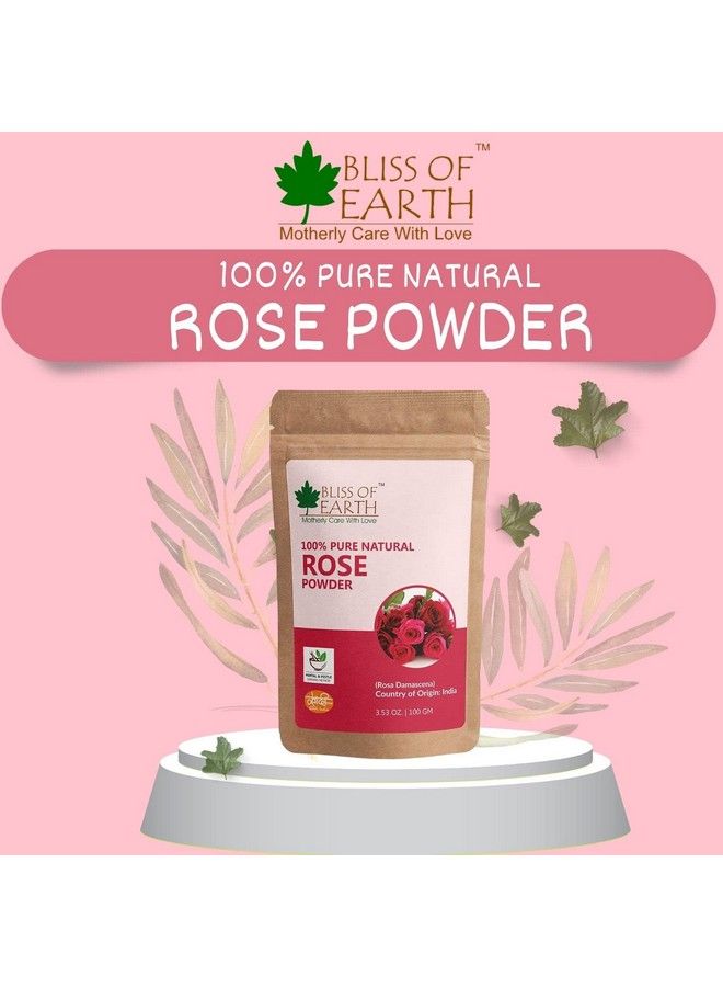 BLISS OF EARTH مسحوق بتلات الورد الطبيعي النقي بنسبة 100%؛ 100 جرام؛ رائع للوجه والبشرة - Image 3