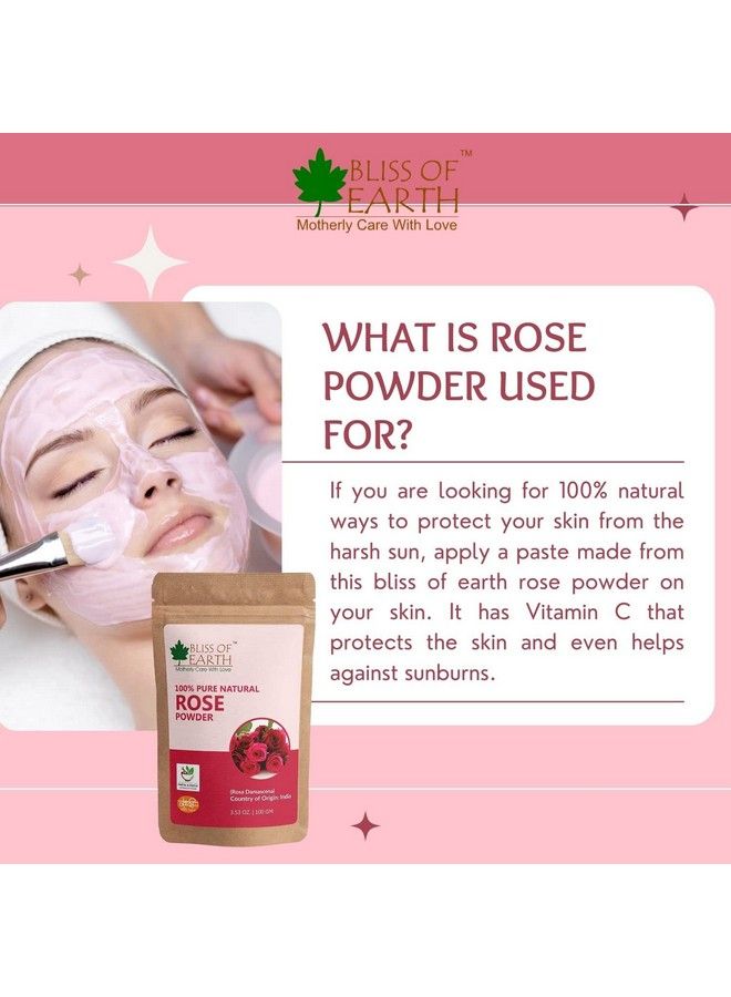 BLISS OF EARTH مسحوق بتلات الورد الطبيعي النقي بنسبة 100%؛ 100 جرام؛ رائع للوجه والبشرة - Image 4