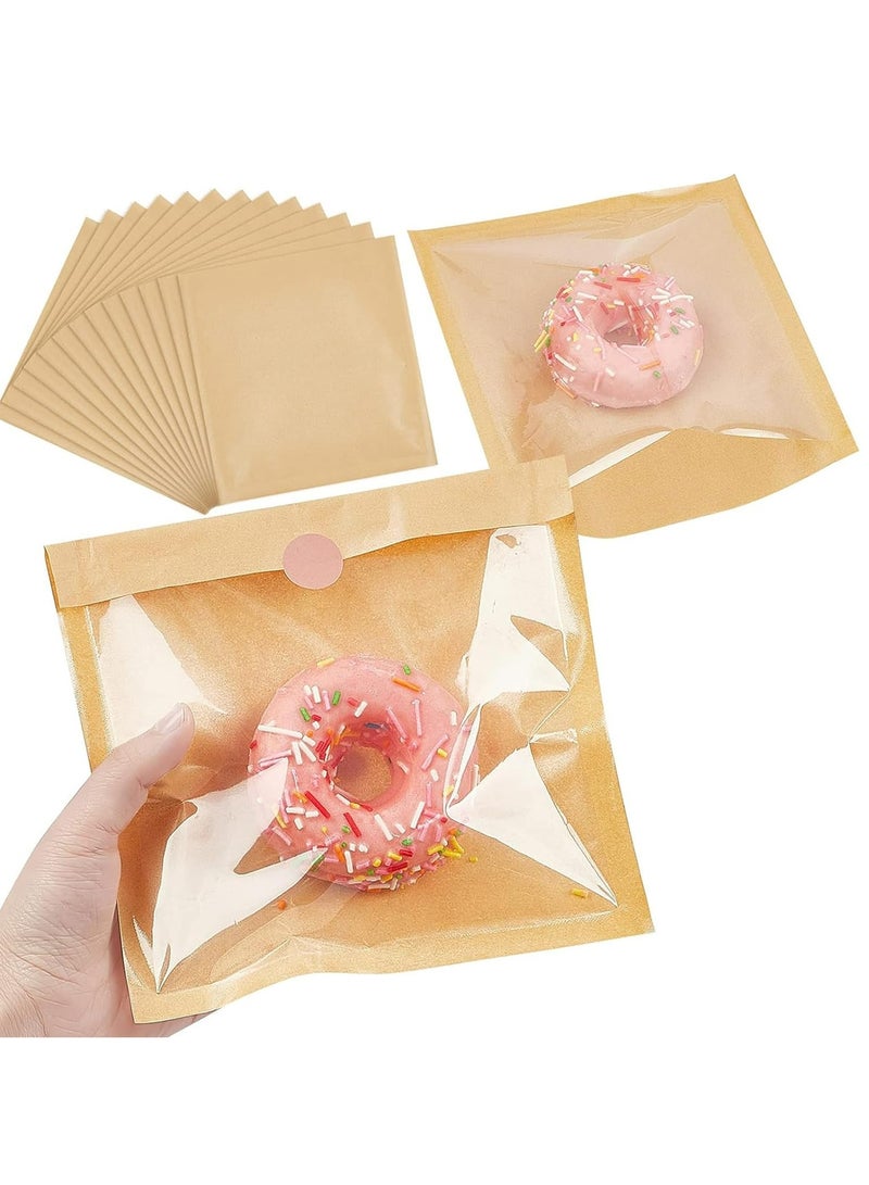 CMGTYYD 100 Pcs Heat-Sealable Bakery Bags, Cookie Bags, Translucent Candy Bags, Kraft Paper Food Bags for Cookie, Cake, Bread, Sandwich, Chocolate, Candy, Snack (7.1 * 7.5 in) (Brown) - Image 1