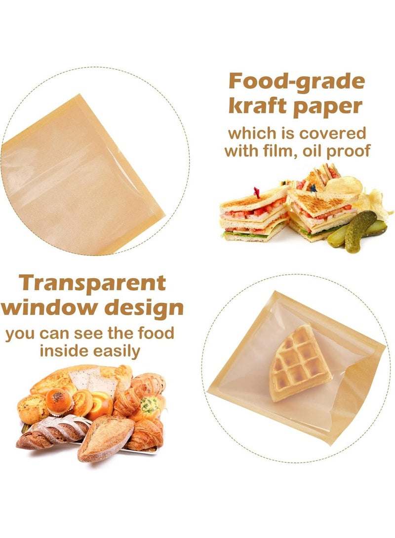 CMGTYYD 100 Pcs Heat-Sealable Bakery Bags, Cookie Bags, Translucent Candy Bags, Kraft Paper Food Bags for Cookie, Cake, Bread, Sandwich, Chocolate, Candy, Snack (7.1 * 7.5 in) (Brown) - Image 2