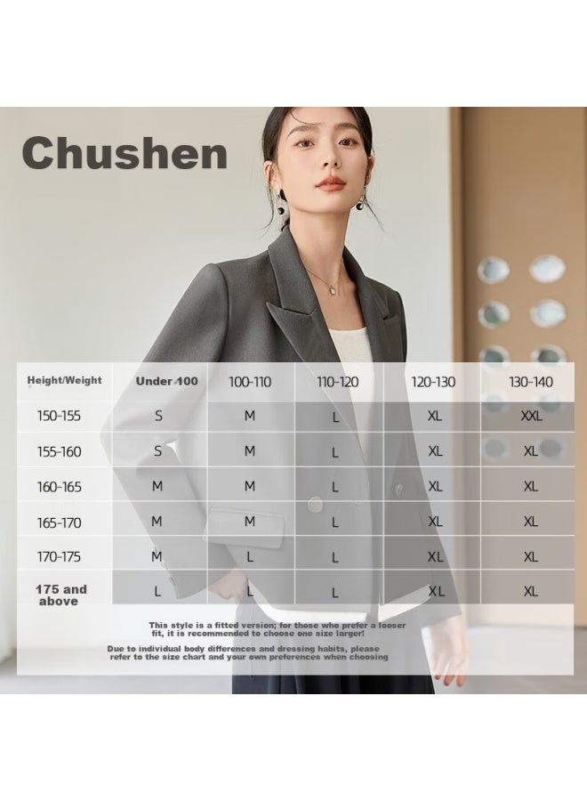 First Application Chushen Spring And Autumn Women's Fashion Short Blazer With Contrasting Hem Commuter Suit Jacket S51u014 - Image 2