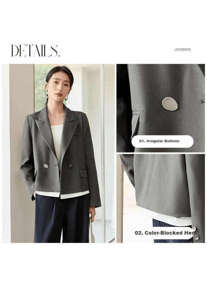 First Application Chushen Spring And Autumn Women's Fashion Short Blazer With Contrasting Hem Commuter Suit Jacket S51u014 - Image 1