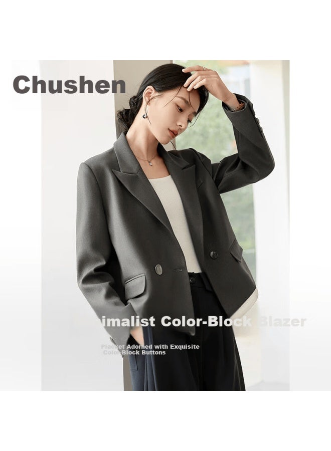 First Application Chushen Spring And Autumn Women's Fashion Short Blazer With Contrasting Hem Commuter Suit Jacket S51u014 - Image 3