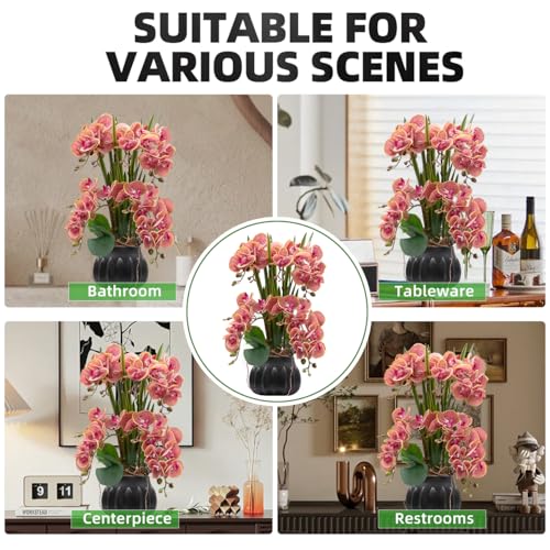 CXGS Artificial Orchid Flower Plant 19.7'' Real Touch Faux Orchids in Ceramic Vase Purple Dapple Fake Phalaenopsis Flower Arrangement Silk Orchids with Stems for Centerpiece Table Home Indoor Decor - Image 4