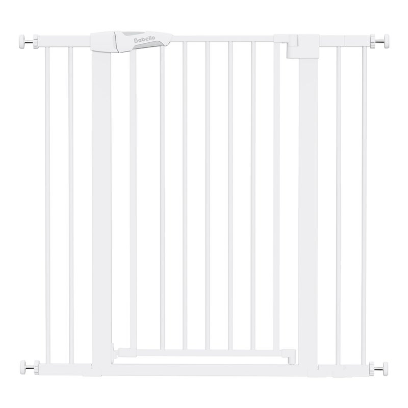 Babelio 36" Tall Dog Gate PressGuard C5, 26-40" Wide Auto Close Baby Gate, Pressure Mounted Metal Pet Gate, Easy Install No Drilling, No Tools Needed, with Wall Protectors and Extension Kits, White - Image 1