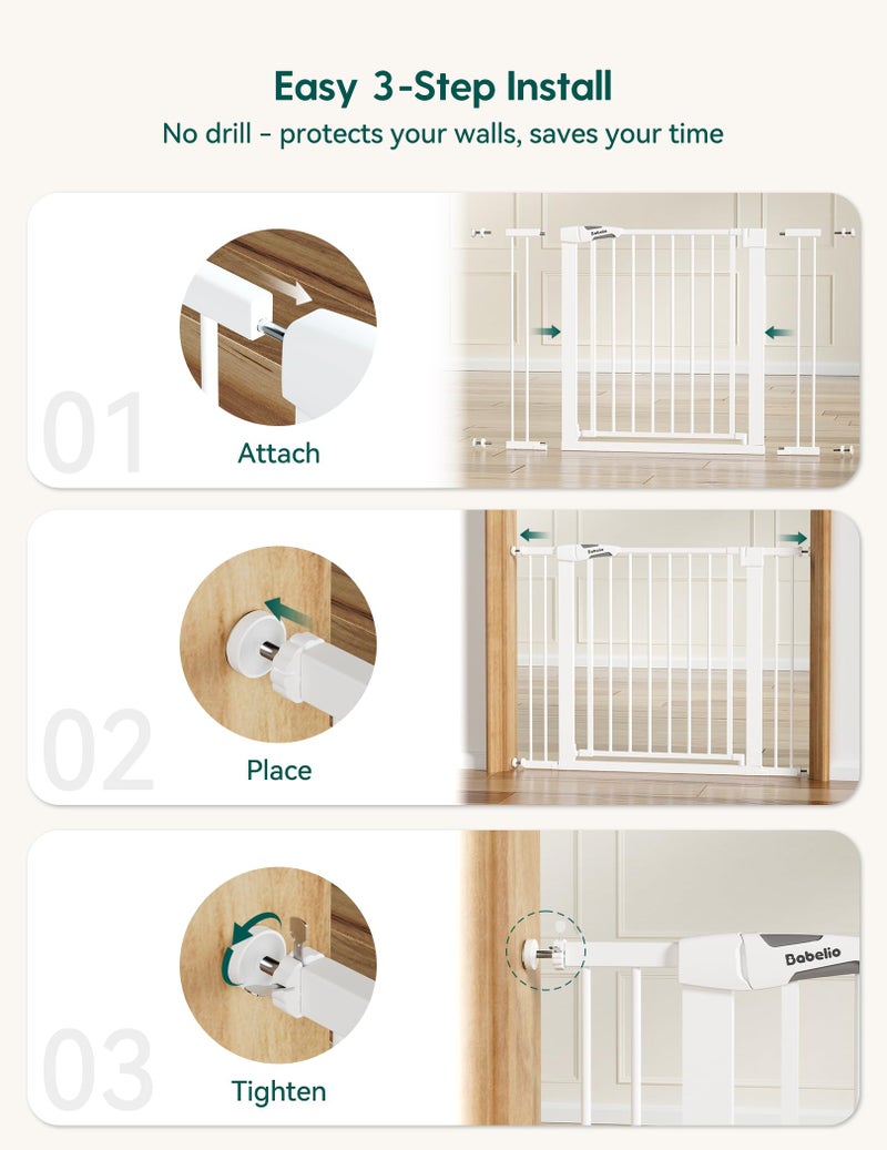 Babelio 36" Tall Dog Gate PressGuard C5, 26-40" Wide Auto Close Baby Gate, Pressure Mounted Metal Pet Gate, Easy Install No Drilling, No Tools Needed, with Wall Protectors and Extension Kits, White - Image 5