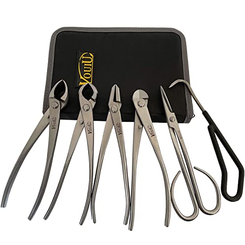 vouiu 6-Piece Bonsai Tool Set,Concave Cutter,Knob Cutter,Jin Pliers,Wire Cutter,Bonsai Scissors, Root Hook - Image 1