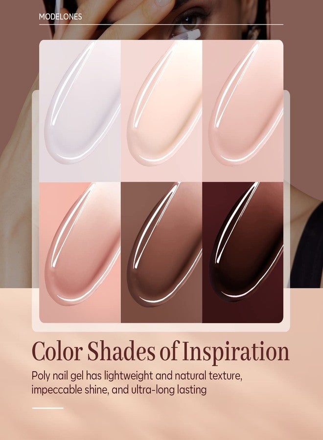 Modelones Poly Nail Gel, 6 Colors Nude Skin Tones Pink Neutral Brown Collection Poly Extension Gel Set Builder Manicure DIY Design Nail Art Home Salon Beauty Gift - Image 3