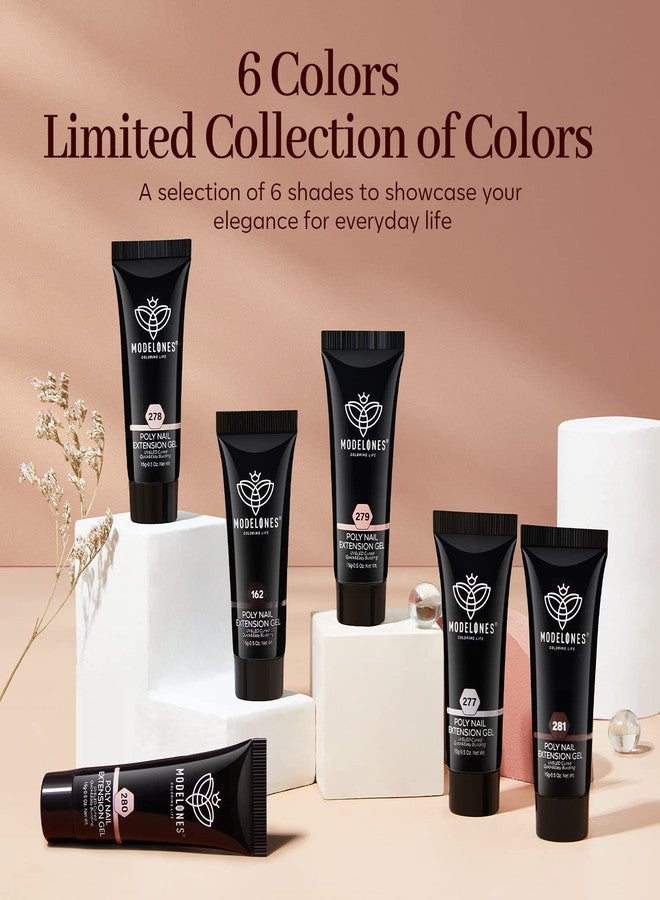 Modelones Poly Nail Gel, 6 Colors Nude Skin Tones Pink Neutral Brown Collection Poly Extension Gel Set Builder Manicure DIY Design Nail Art Home Salon Beauty Gift - Image 2