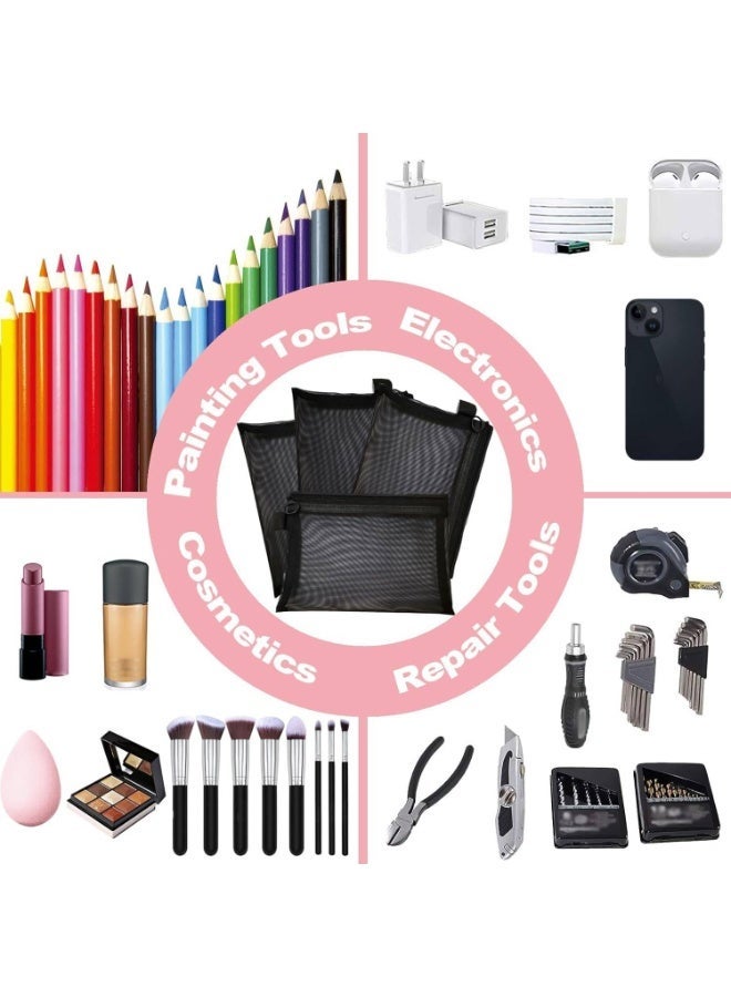 HZYH 4Pcs Mesh Makeup Bags, Cosmetic Small Pouch Bags with Zipper, Bag Organiser Pouches for Cosmetics Toiletries, Travel Toiletry Kit Set Storage Case  (Black) - Image 5