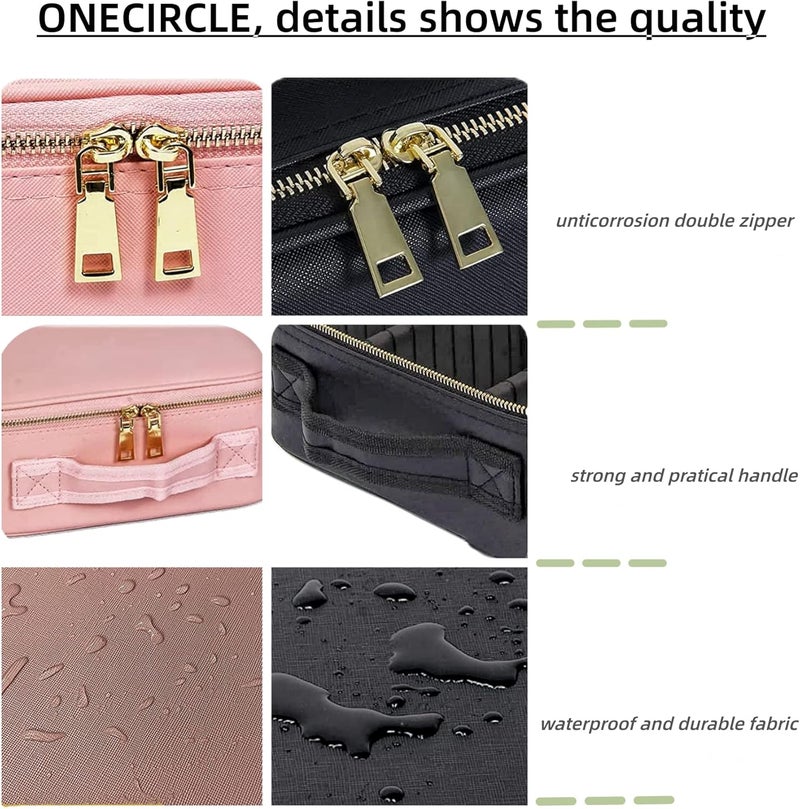 ون سيركل ONECIRCLE حقيبة مكياج مع مرآة مضيئة بـ LED، حقيبة مستحضرات تجميل LED ذات سطوع قابل للتعديل مع لوحة تخزين الفرش مناسبة للسفر والاستخدام اليومي (وردي سيدة) - Image 4
