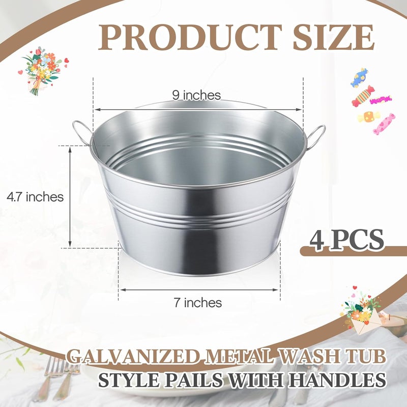 Otoolling 4 Pcs Christmas Galvanized Metal Bucket with Handles, 1 Gallon Rustic Decorative Pails, Beverage Tub, Christmas Bucket, Wash Tub for Centerpieces, Outdoor Flower Pots - Image 2