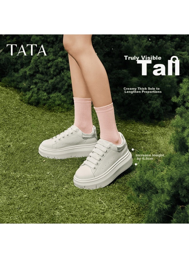 Tata Cream Bubble Thick Sole White Breathable Casual Height-increasing Commuter Sneakers White/silver Size 40 - Image 1