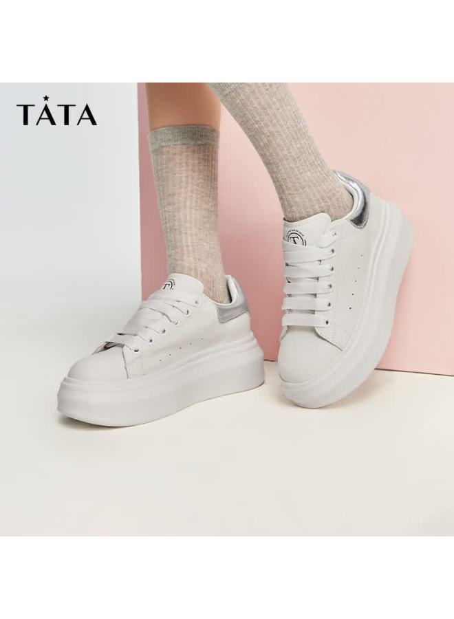 Tata Cream Bubble Thick Sole White Breathable Casual Height-increasing Commuter Sneakers White/silver Size 40 - Image 3