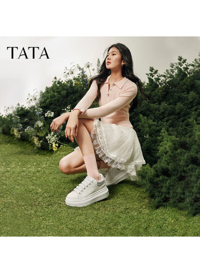 Tata Cream Bubble Thick Sole White Breathable Casual Height-increasing Commuter Sneakers White/silver Size 40 - Image 2